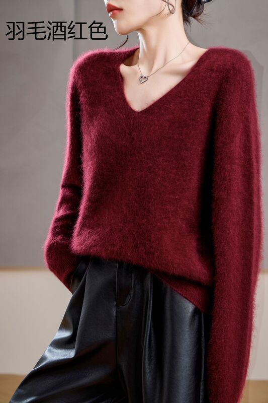 【カシミヤウール混紡】オーストラリア産J口ウールセーターVネック起毛プイアンセーター工場ニットセーター女性用|undefined
