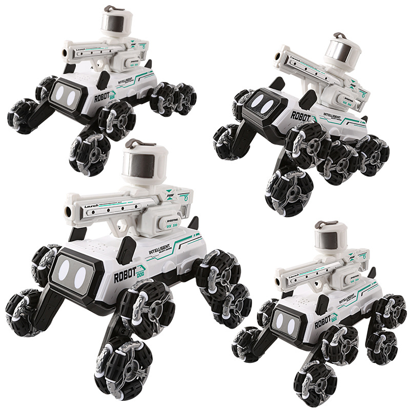 Vehículo de acrobacias de control remoto de cuatro vías eléctrico transfronterizo 2.4G control remoto de ocho ruedas perro robot bomba de agua coche de juguete acrobático 1:14
