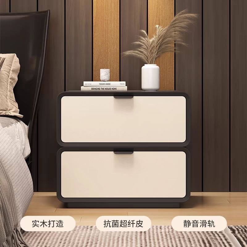 Mesa de cabezal de cama de madera sólida pequeña luz lujosa alta nueva crema de almacenamiento simple y moderno gabinete de cama para el dormitorio