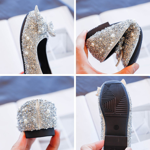 Baby Girl Cute Diamond Butterfly Bow Princess Shoes  Spring New Arrival Korean Style Fashion Soft Sole Non-Slip Student Single Shoes