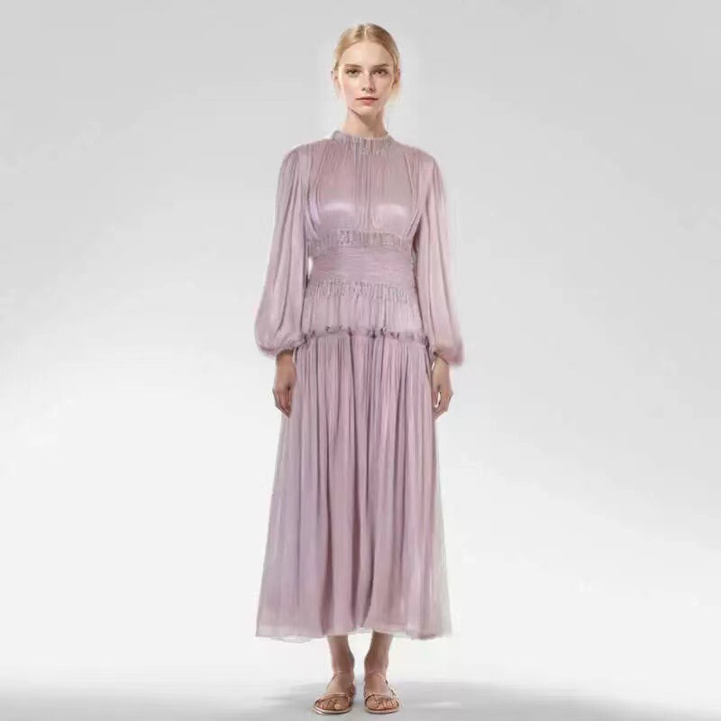 French-Style Niche Design Heavy Tassel Rhinestone Embellished Luminous Ruched Waist Extended Dress 1915
