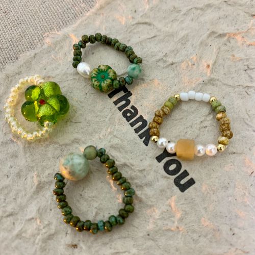 Handmade Retro Instagram Beaded Colorful Tulip Small Jade Rice Bead Ring Ornament