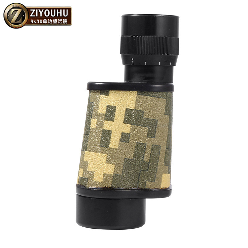 自由虎8x30迷彩黑色钓鱼户外便携式单筒望远镜手持高倍高清