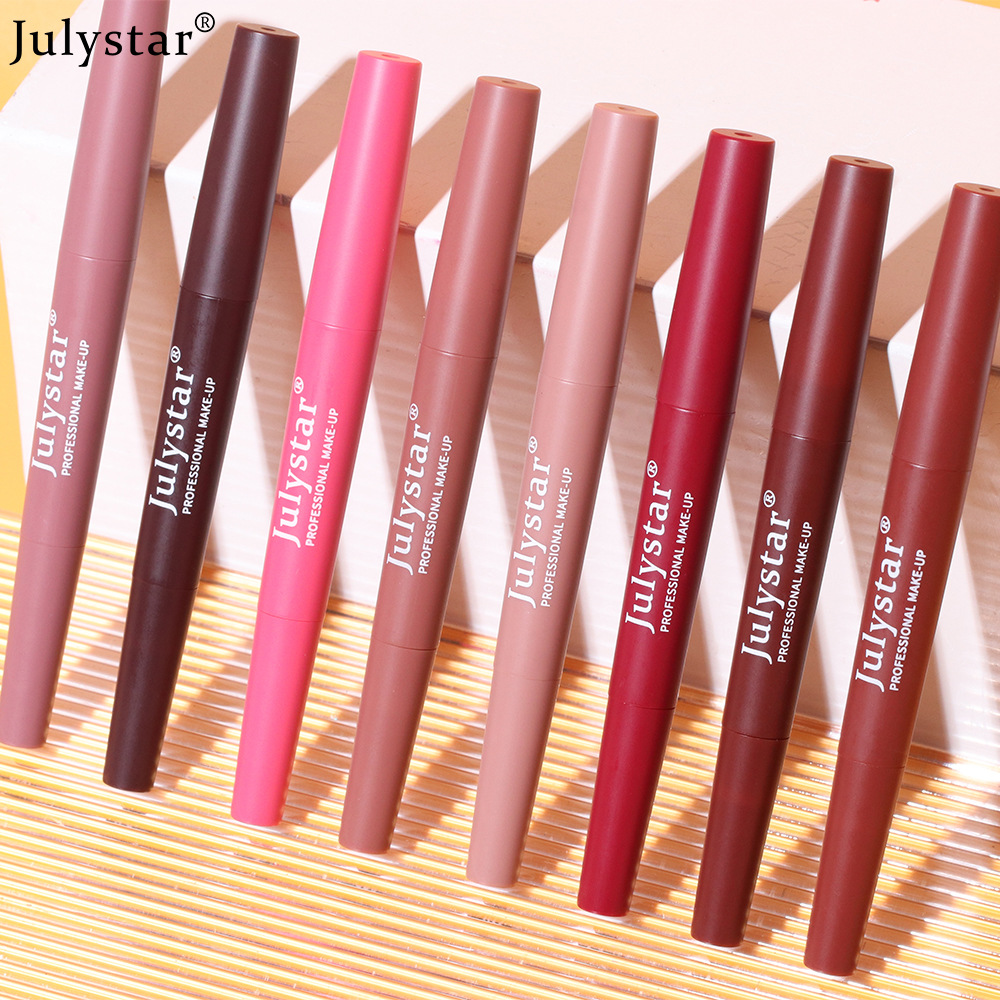 European and American cross-border double-headed red lip liner pens that do not fade or stick to the cup, pink rotating lipstick pens, wholesale of foreign trade cosmetics undefined