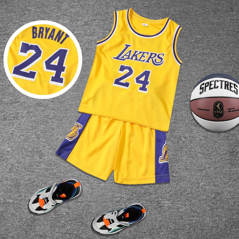 Lakers Jersey Kidsren's New Vest Basketball Uniform Set Primary School Student Activity Performance Clothing No. 24 Kobe Bryant Basketball Jersey