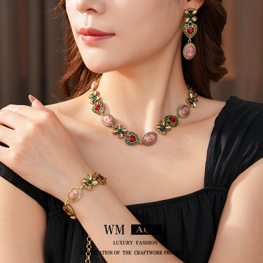 Retrato de diamante vintage medieval conjunto de amor retró estilo de corte joyas lujosas de alta calidad fábrica de joyas
