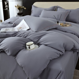 水洗棉纯色四件套床上磨毛素色三件套被套床单定制家用四季款极简