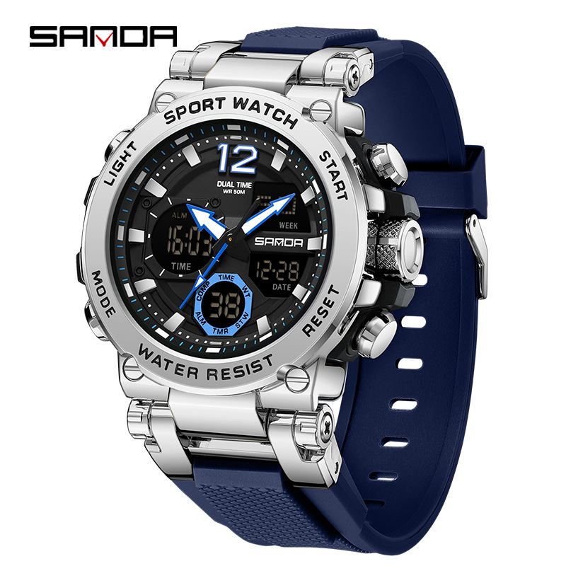 SANDA reloj electrónico de metal con caja de moda multifuncional reloj de hombre nocturna impermeable al aire libre reloj de pulsera deportivo 6178