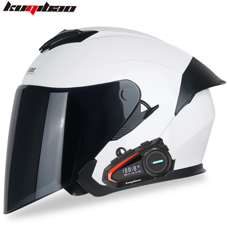 Motosiklet kaskı (dəbilqə) — Motuoche Helmet - pearl-white-with-tea-lens-k20-bluetooth-m