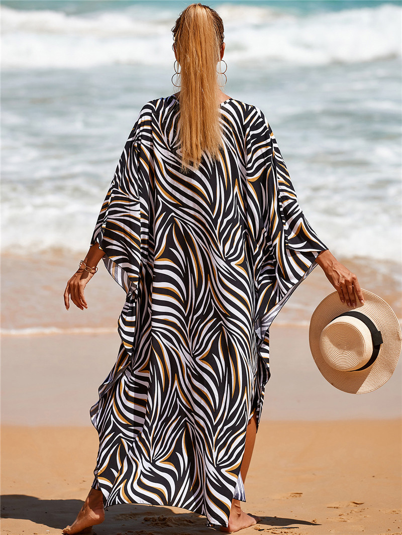 224g Weight Sunscreen Shirt Outerwear Type 3/4 Length Sleeve Sleeve Length Polyester Fabric Type Long Top Length V Neck Neckline Printing, Leopard Pattern Spring&Summer Season Women's Gender Vacation, Beach Style Women's Printing Leopard Vacation Beach Cover Ups 80
