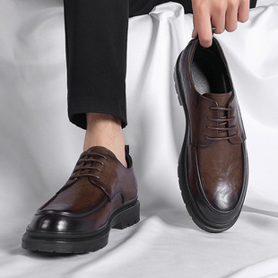 Hand-held pattern thick-soled leather shoes trend British formal business leather shoes men's bridegroom's wedding derby shoes men's one-piece hair generation
