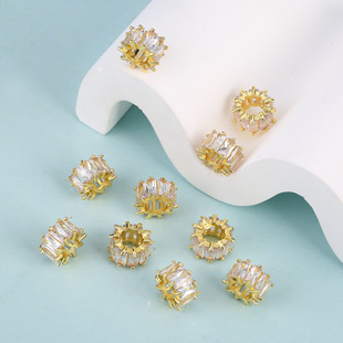 Hot style Passepartout diamond zircon accessories spaced beads loose beads diy beading material small waist accessories copper plated 18K gold