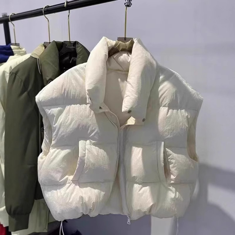 2025 Women's down Cotton Vest with Stand Collar, Full Zipper, Sleeveless Puffer Style, Thickened Warm Coat Vest