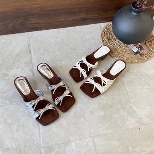 Retro Niche Thick Heel Slippers High Heels Open Toe Sandals Women's Summer Outer Wear Silver High Heel Sandals Women's Shoes