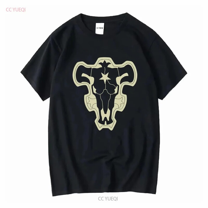 Pure Cotton Short-Sleeve T-Shirt for Men, Black Clover Design, Adult New T-Shirt with Bull Logo, Long-Sleeve or Short-Sleeve, Vintage Style