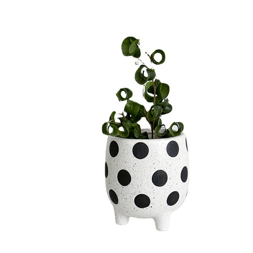 Ins-style cute hand-painted ceramic flowerpots with feet cross-border foreign trade export geometric cartoon meat pots wholesale ornaments