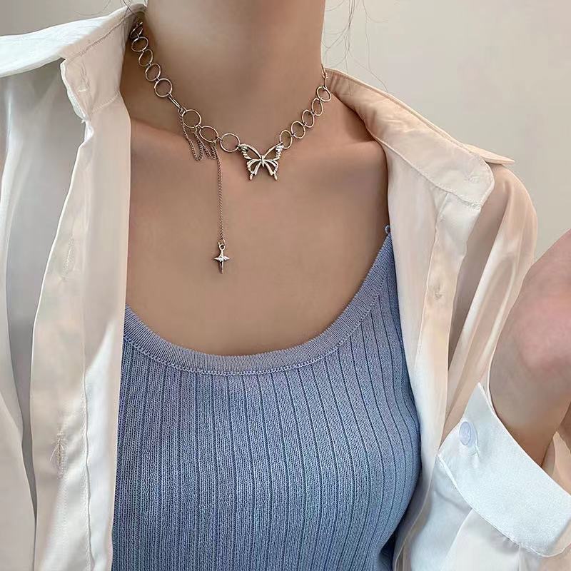 Kadınlar için kelebek kolye, benzersiz köprücük kemiği zinciri, minimalist tarz kolye, niş tasarım kolye, öğrenciler için kısa zincir.