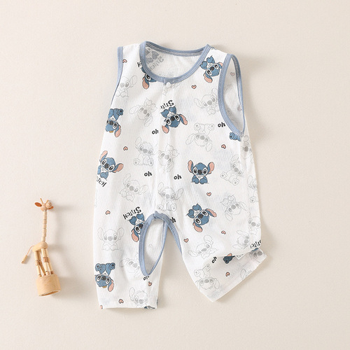 Baby one-piece pure cotton mesh summer thin newborn t-shirt undershirt crawling suit sleeveless baby