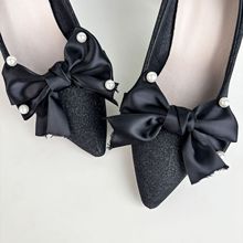 1只装简约蝴蝶结花四颗珍珠点缀鞋花鞋夹婚礼新娘派对高跟鞋鞋扣