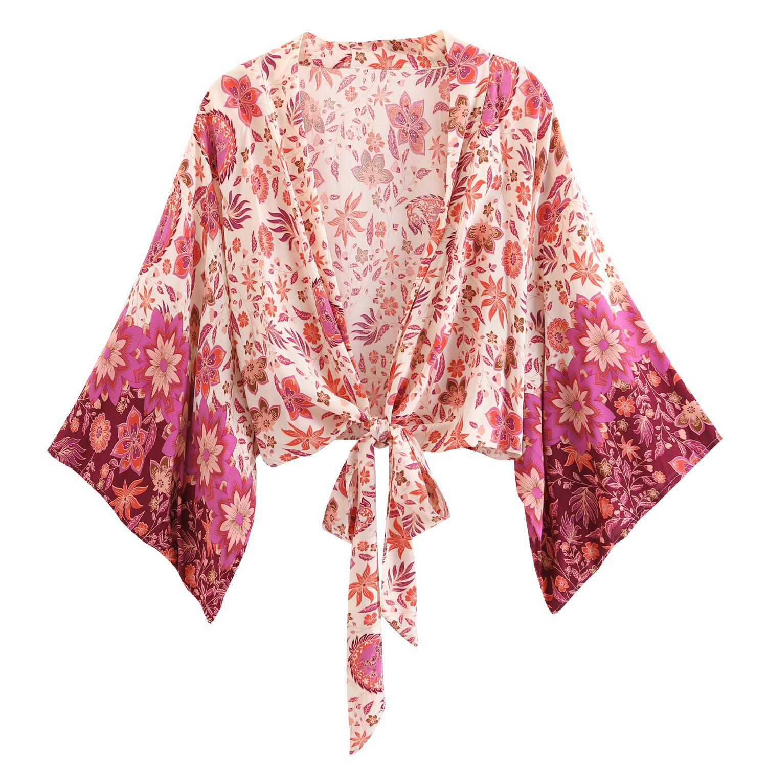 Camicetta donna boho scollo a v con maniche a pipistrello stampa_voghion.com