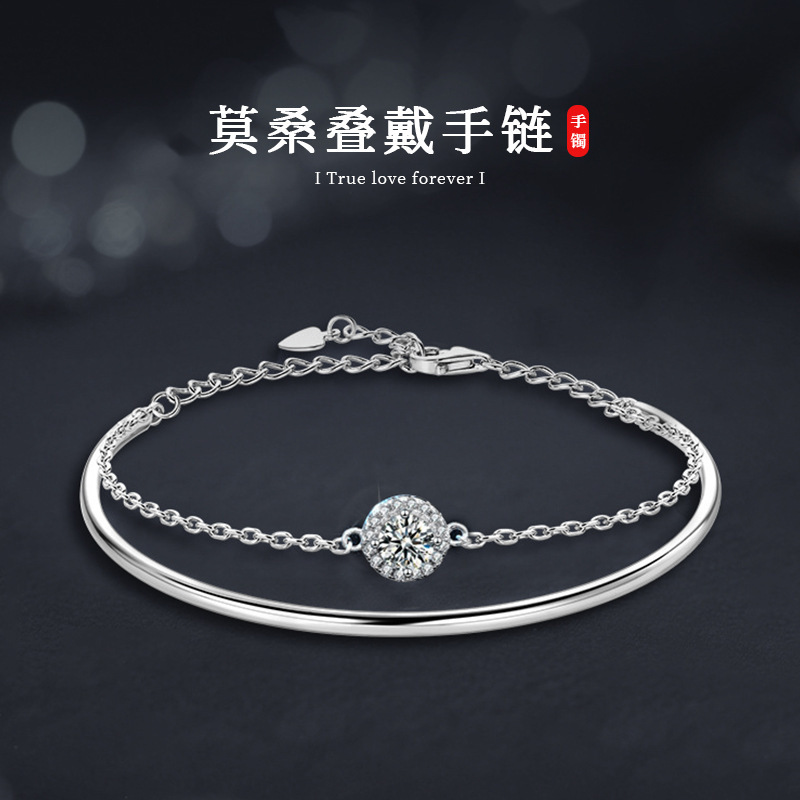 S925 Silver Moissanite Stacked Bracelets Niche Design High-End Accessible Luxury Open Silver Bracelets Cross-Border Jewelry S925 Silver Moissanite Stacked Bracelets Niche Design High-End Accessible Luxury Open Silver Bracelets Cross-Border Jewelry