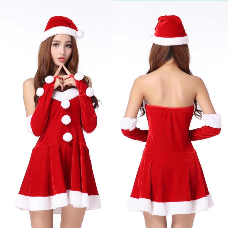 24 New Christmas Performance Suit Santa Claus Festival Dress Cosplay Chest Wrap Skirt with Gloves Stage Sexy