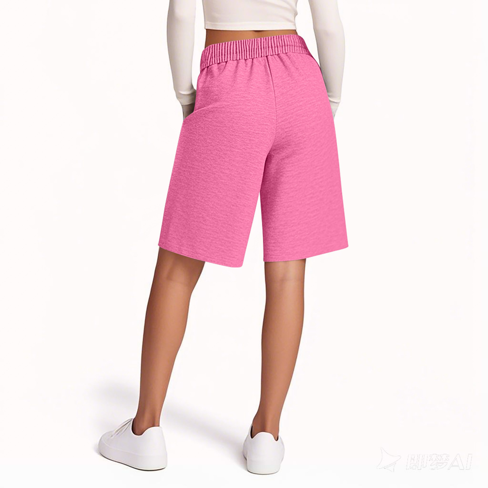 Loose Fit Women's Shorts Elastic Waist Solid Colour Casual Style_voghion.com