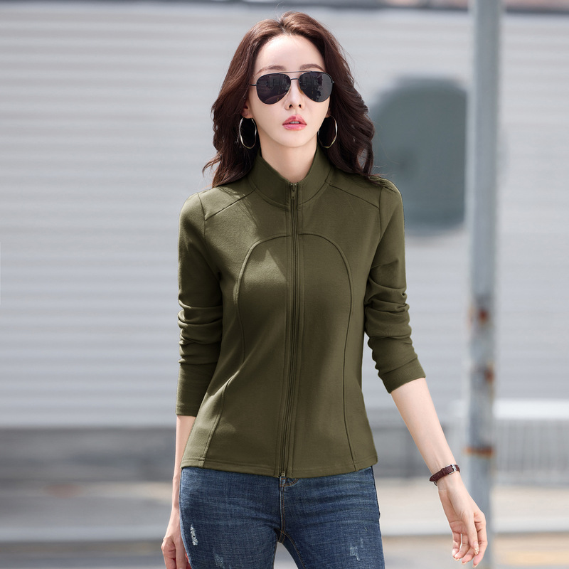 High-end, stylish long-sleeved jacket for women, 2026 spring/autumn new collection, sporty and fashionable design, stand-up collar, zip-up, casual style