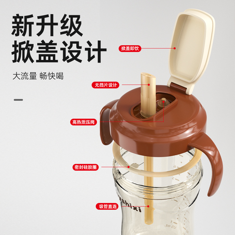 适配世喜奶瓶配件直饮吸管直通水杯盖宽口径通用手柄把学饮喝水杯|undefined