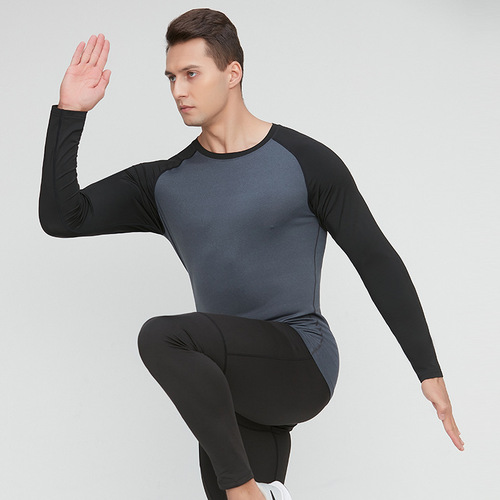 Men's sports running fitness clothing Amazon large size tights quick-drying long-sleeved T-shirt high elastic training clothing