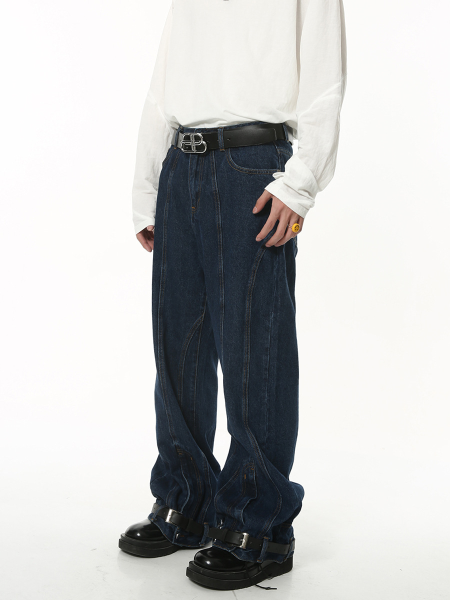 Mtlclothes ropa de Hombre | 2023 otoño americano retro diseño lavado jeans Pantalones rectos sueltos