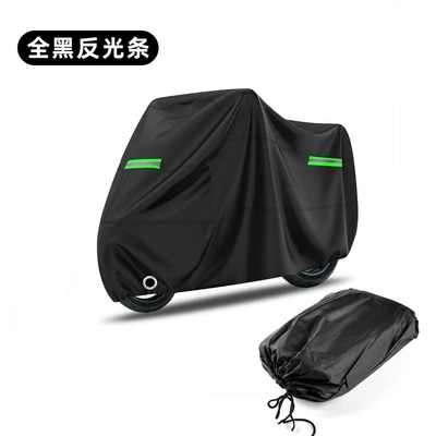 Car clothing | Silver-coated Rainproof Sunproof Dustproof - no-190t-m-20090-100cm-all-black-green-reflective-strips