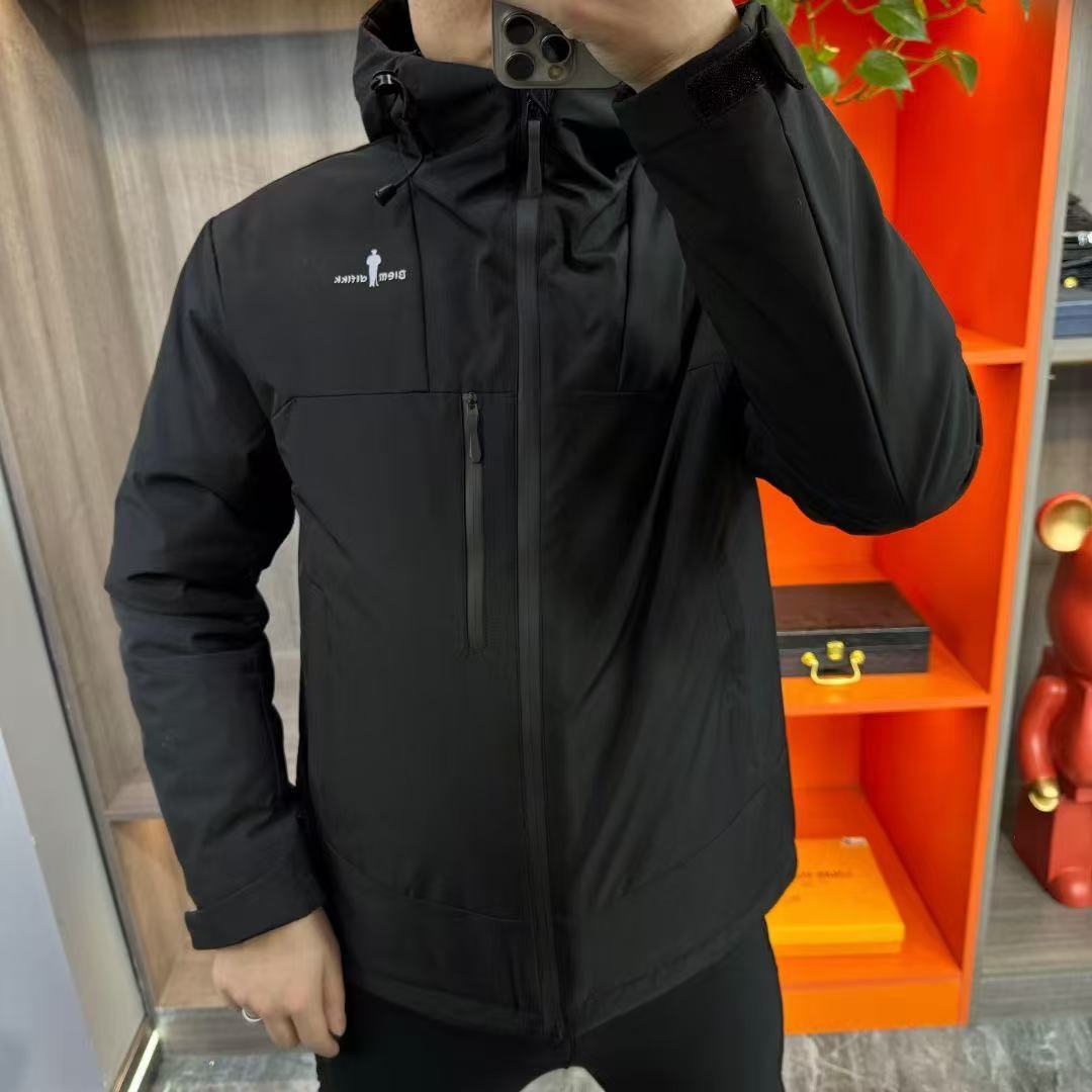 秋冬新款男士2024时尚简约连帽棉服外套百搭户外休闲防风冲锋衣