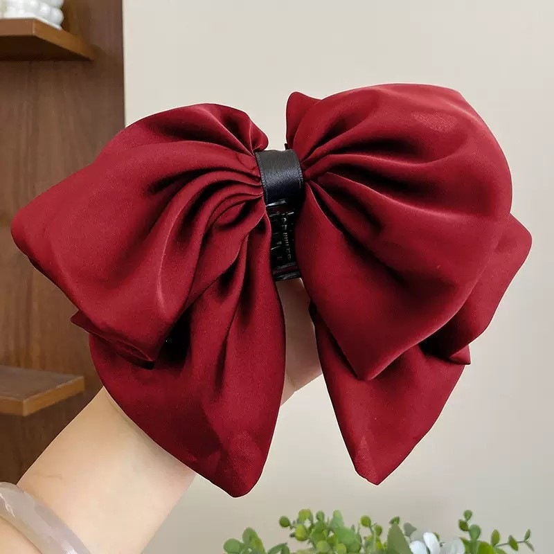 Satín de alta sensación, arco negro grande, clip de tiburón, toque de cabeza, clip de nube, clip de agarre, clip de cabello, tarjeta de cabello de mujer