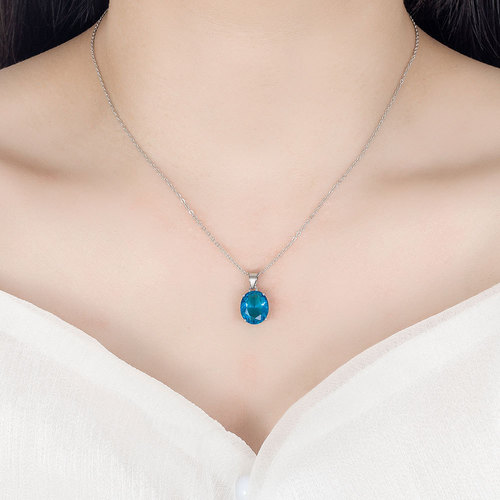ebay foreign trade cross-border oval zircon set for women versatile egg-shaped color imitation gemstone ring crystal pendant necklace