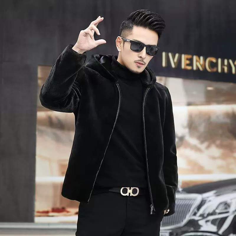 Haining новый зимний шерстяной куньок пальто мужское пальто с шапкой куртка толстая теплая норка мужской топ