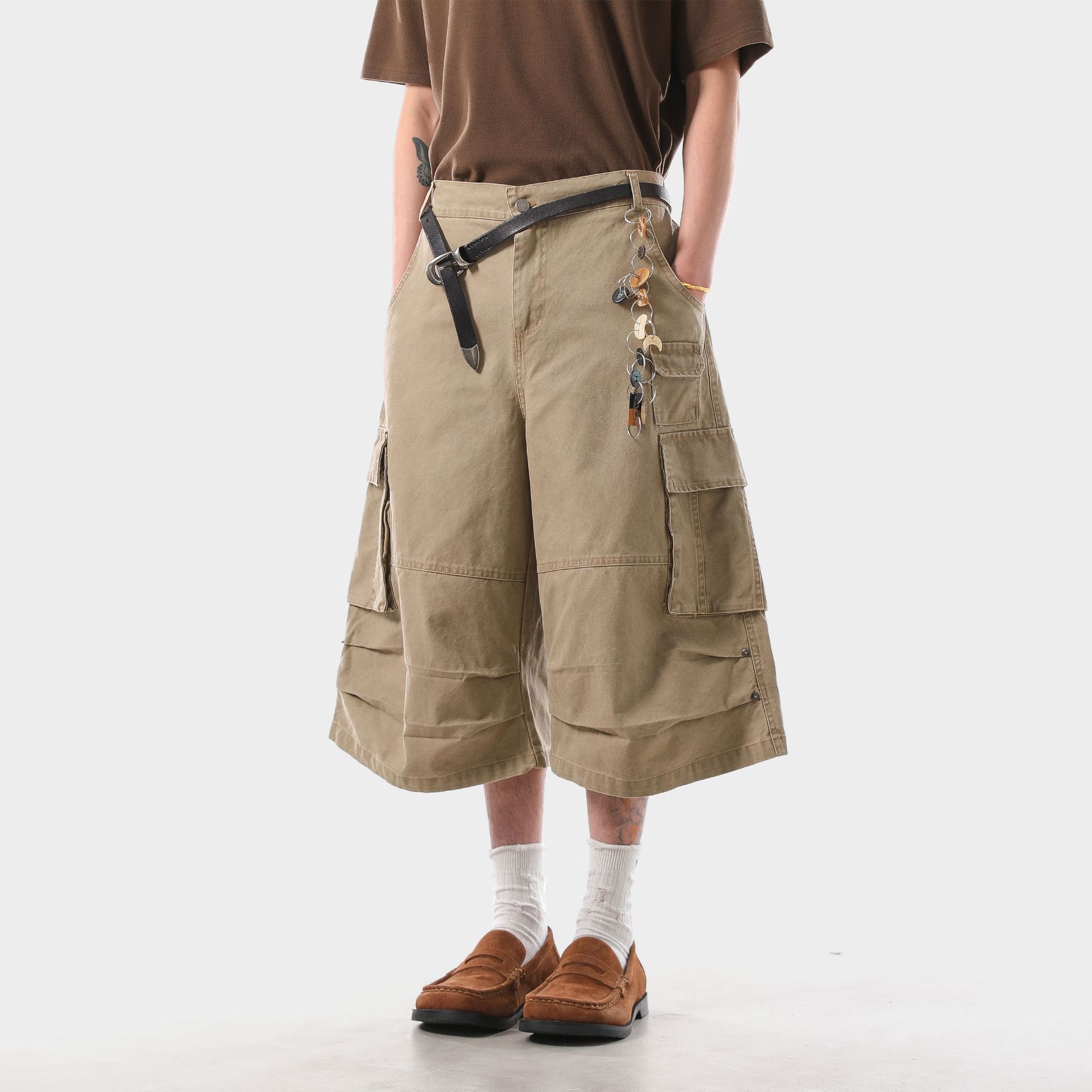 American Retro New Arrival Cropped Pants Men's Loose Summer Thin Casual Shorts Workwear Stitching Heavy Cropped Pants