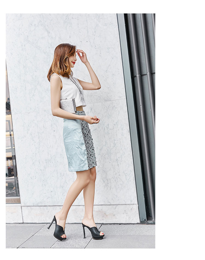 Sandal cao gót nữ hở mũi đế xuồng chống thấm, gót pha lê thời trang — Màu đen chi tiết 9