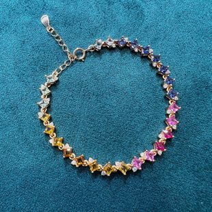 2025 New S925 Sterling Silver Rainbow Bracelet Women's Super Flash Color High Carbon Diamond Joker Design Sense Jewelry Wholesale