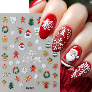 Christmas Nail Art Stickers Waterproof Adhesive Flat Nail Decoration Christmas Elk Snowflake Thin Toughened Nail Stickers