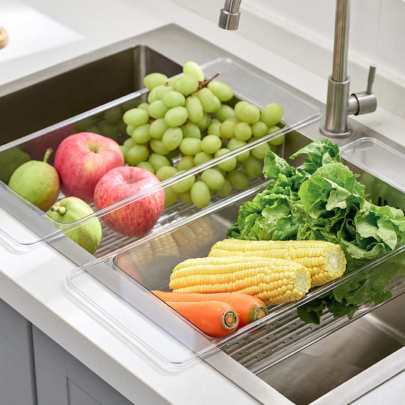 Kitchen Dishwashing And Washing Drain Light Luxury Transparent Large Horizontal Basket Hanging Sink Drain Basket