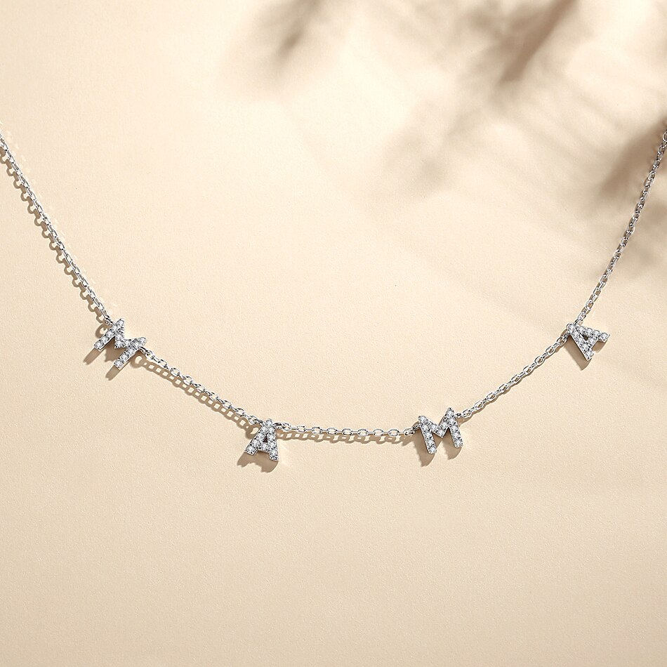 Mama Style Simple Lettre Argent Sterling Placage Incruster Zircon Collier display picture 3