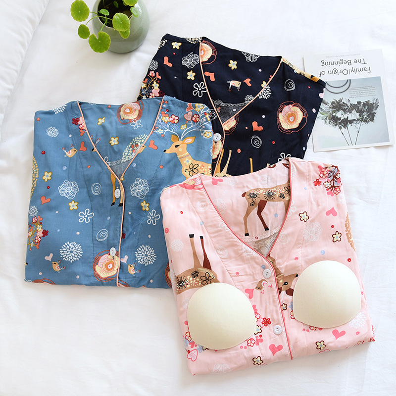 New Deer man cotton with Cup pajamas suit 3 color rayon chest pad cardigan loose home suit