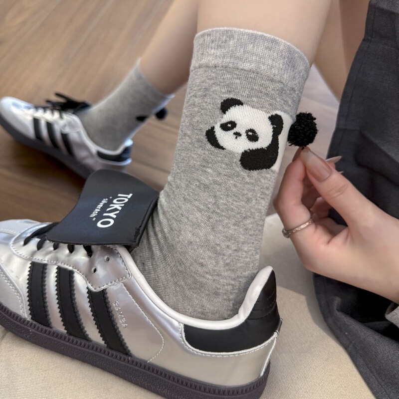 Cartoon Animal Socks for Women Korean Version Cute Mid-Calf Socks Solid Color Ins Versatile Panda Slouch Socks