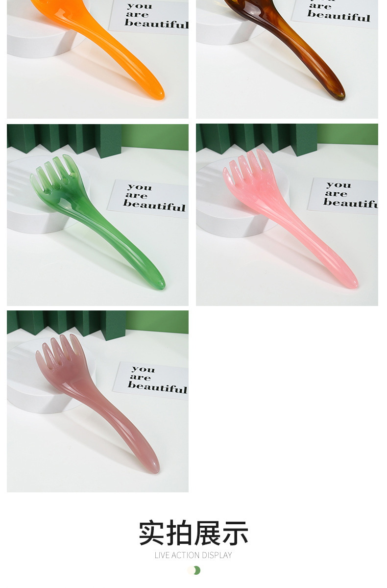 Five-Claw Head Massager Comb Resin Scalp Massage Tool Gua Sha Style Meridian Comb for Adults in use