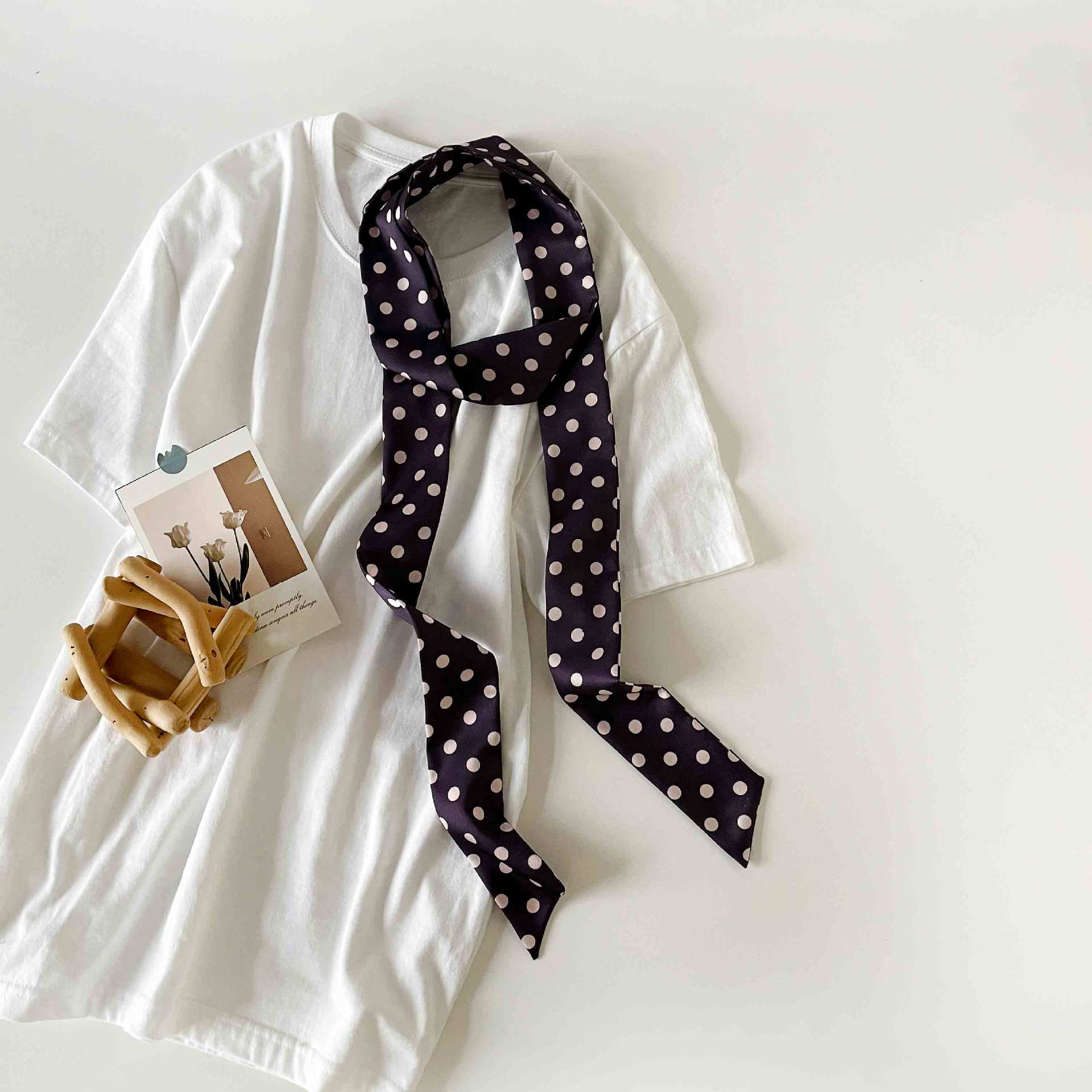 Polka Dot Long Ribbon Scarf Headband Versatile Hair Accessory_voghion.com