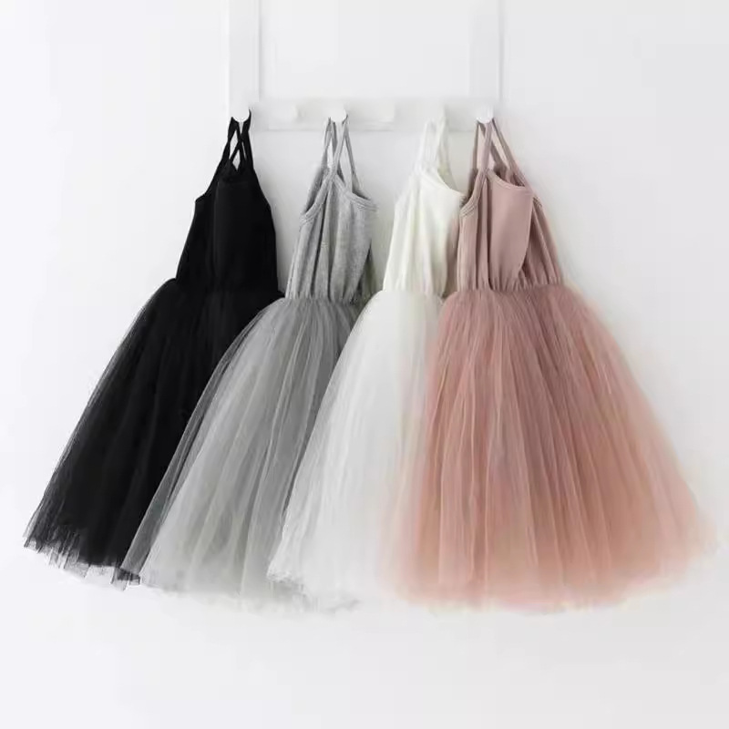 Summer Cross-border Export Wholesale Girls Suspender Dress Fashion Ice Silk Rib Double-layer Breathable Mesh Princess Dress