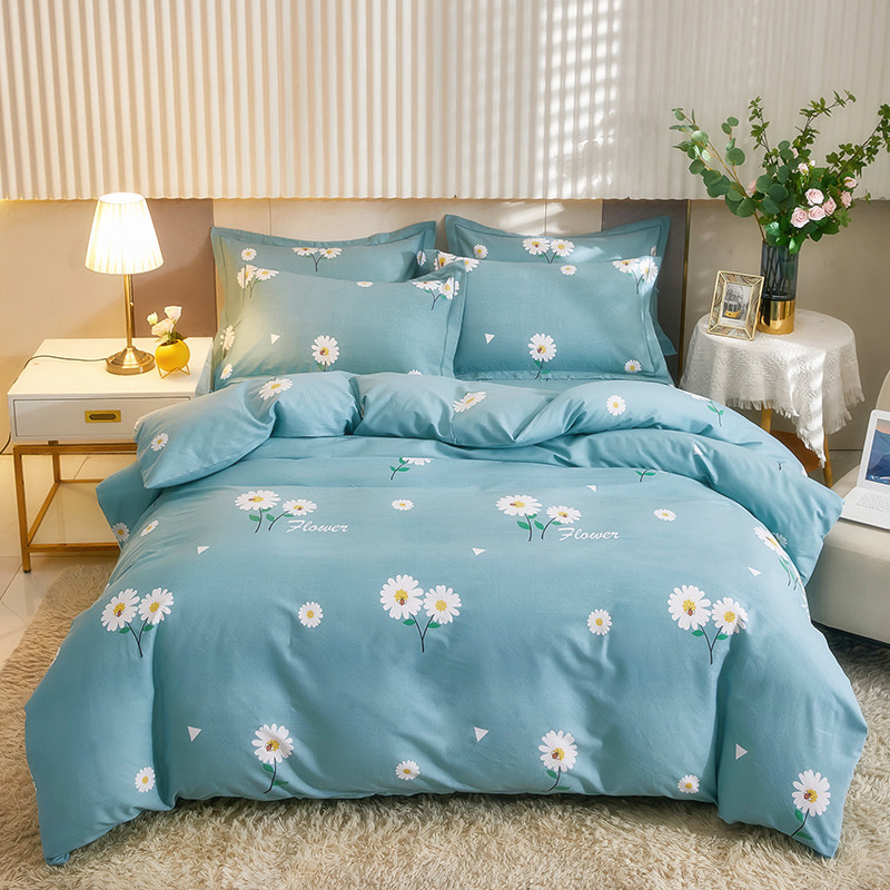 New Thickeneded Cotton Brushed Four-Piece Set of Pure Cotton Bed Sheetss, Quilt Cover, Fitted Bed Sheets, Student Dormitory Three-Piece Bedding Set