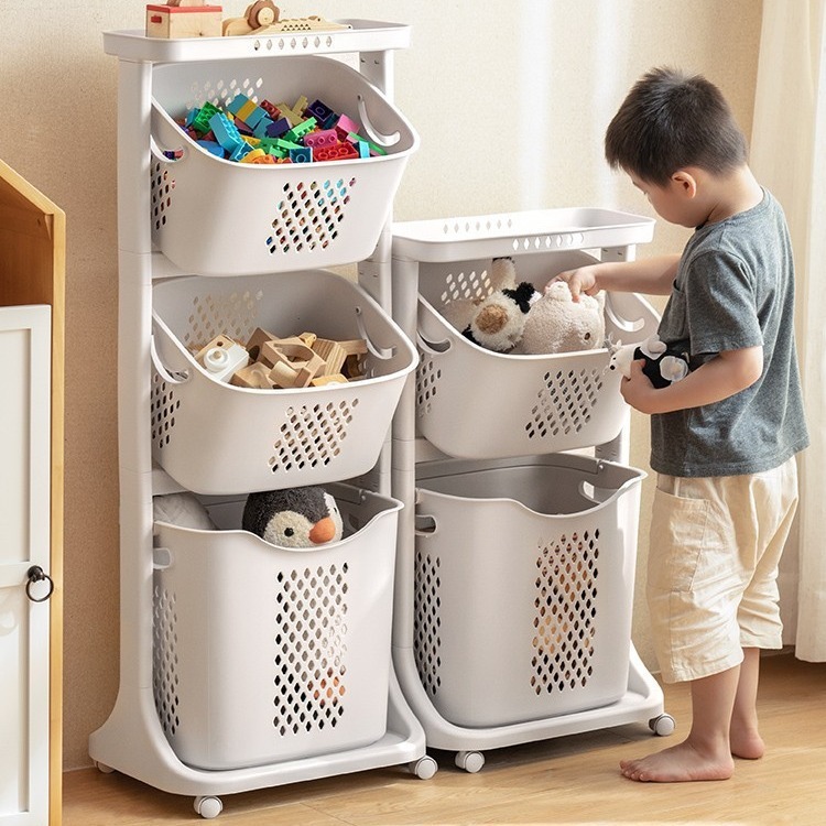 子供のおもちゃの収納バスケットトロリー収納ラック家庭用床置き多層ベビービルディングブロック人形収納ラック|undefined