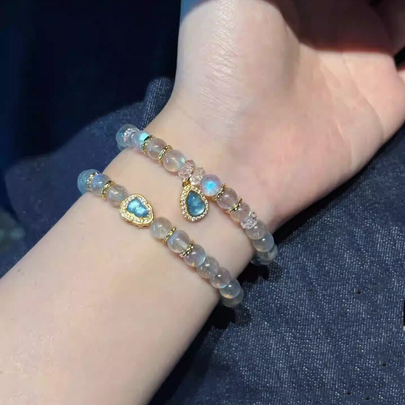 Long-Term Natural Moonstone Bracelet, Glass Gourd Bracelet, Simple Stacking Bracelet Gift for Girlfriend and Best Friend